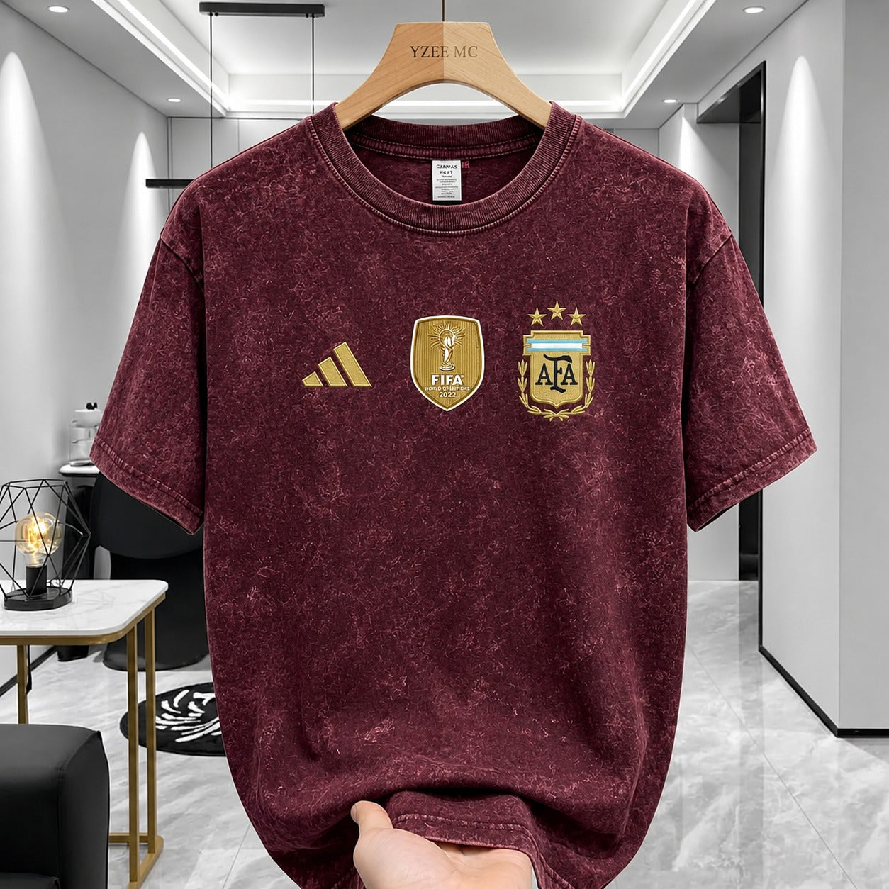 Acid Wash Drop Shoulder T-Shirt | Argentina FIFA World Champions Edition